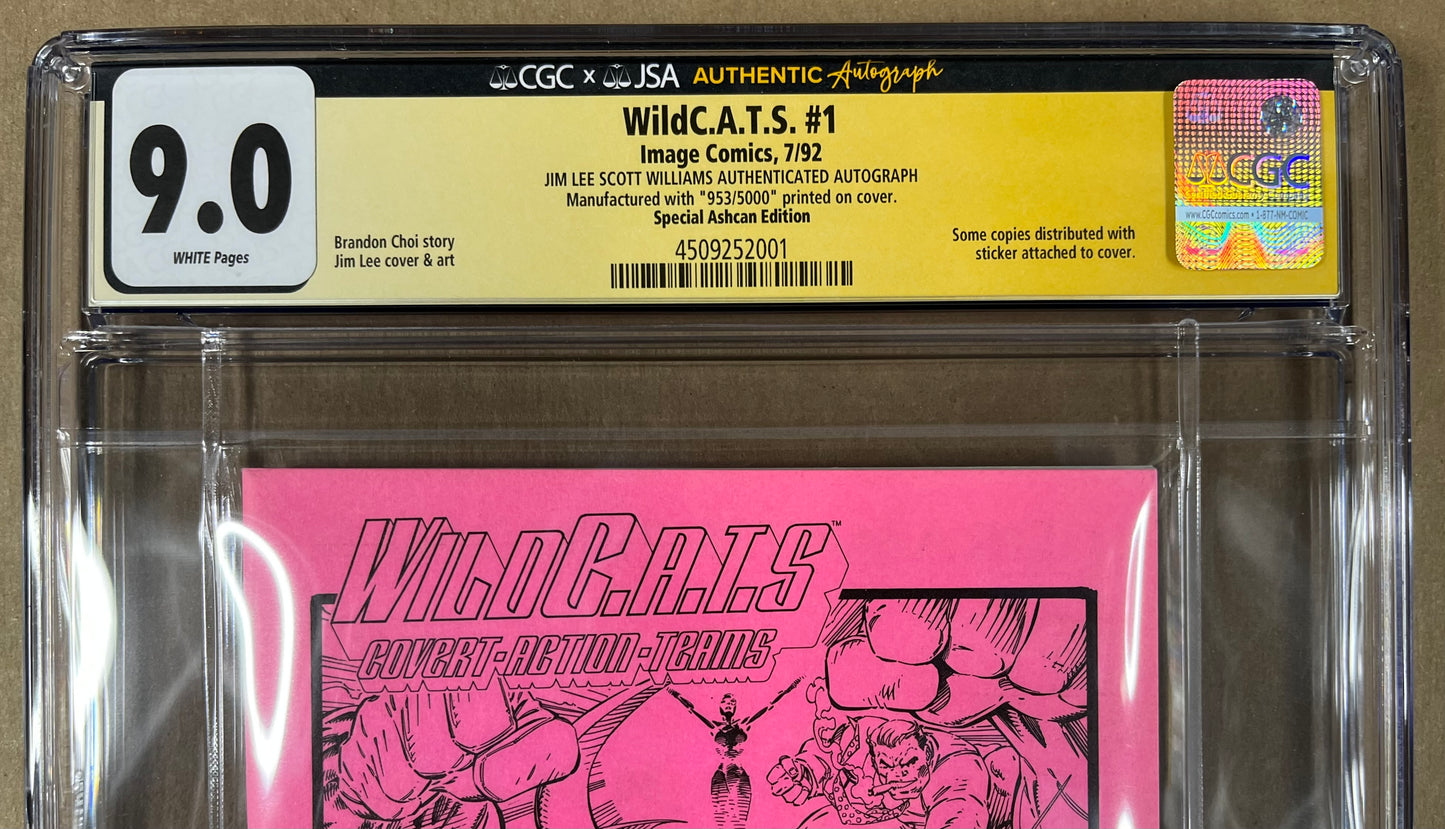 WILDC.A.T.S. #1 - SPECIAL ASHCAN EDITION - CGC x JSA AUTHENTIC AUTOGRAPH 9.0 - 1992 - SIGNED BY JIM LEE & SCOTT WILLIAMS - RARE PINK VERSION - IMAGE COMICS