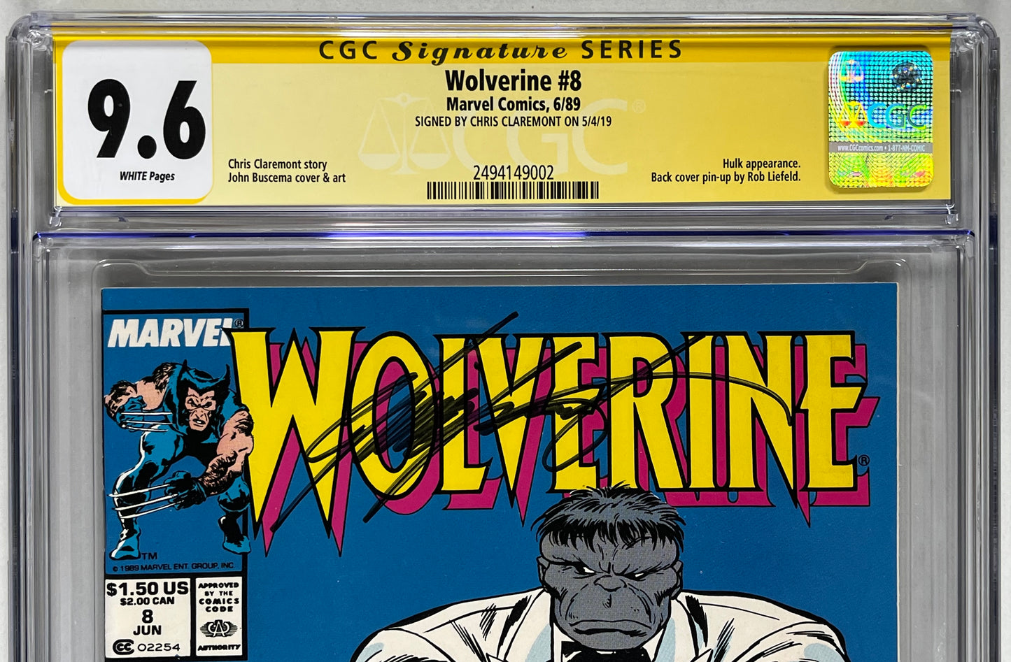 WOLVERINE #8 CGC SS 8.5 - 1989 - SIGNED BY CHRIS CLAREMONT - MARVEL COMICS