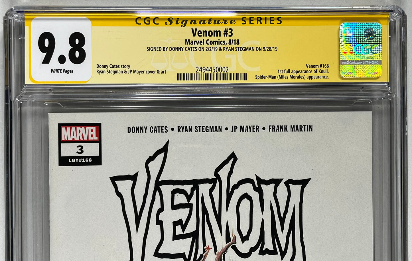 VENOM #3 CGC SS 9.8 - 2018 - 1ST FULL APPEARANCE OF KNULL - SIGNED BY DONNY CATES & RYAN STEGMAN