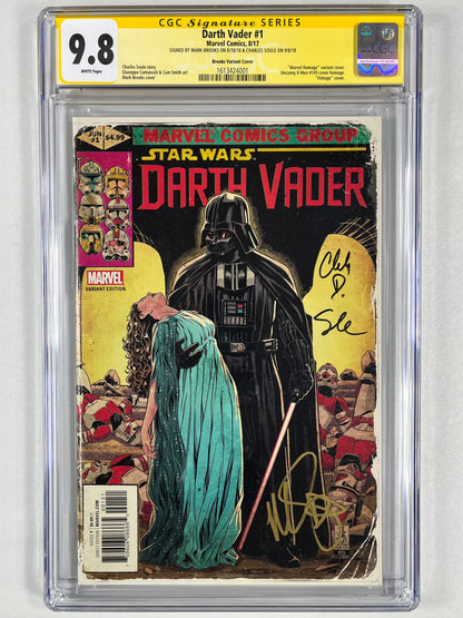 DARTH VADER #1 CGC SS 9.8 - 1:50 MARK BROOKS VARIANT - 2017 - SIGNED BY MARK BROOKS & CHARLES SOULE - MARVEL COMICS