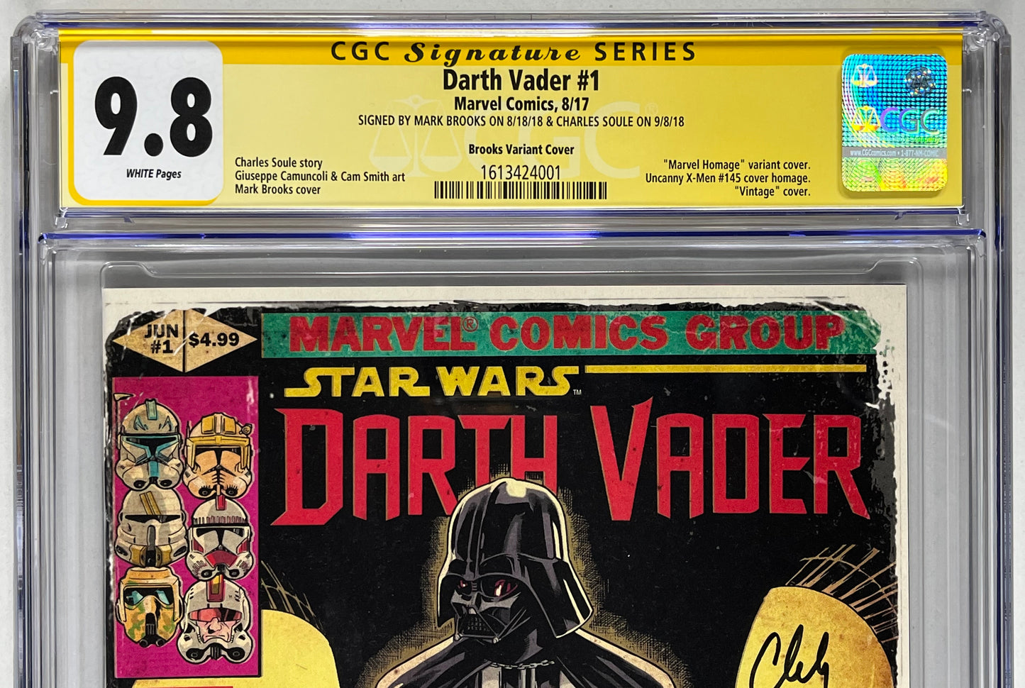 DARTH VADER #1 CGC SS 9.8 - 1:50 MARK BROOKS VARIANT - 2017 - SIGNED BY MARK BROOKS & CHARLES SOULE - MARVEL COMICS