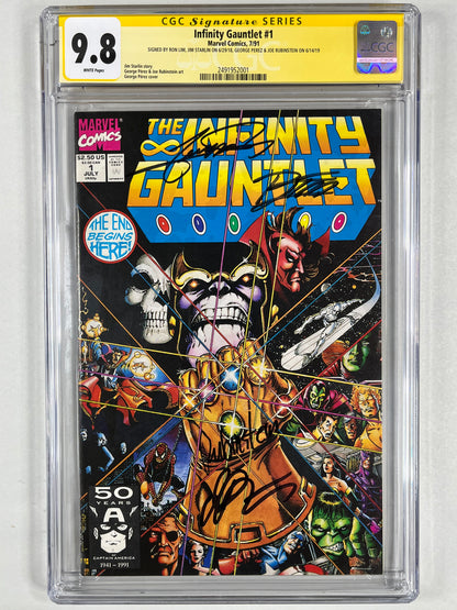 INFINITY GAUNTLET #1 CGC SS 9.8 - 1991 - SIGNED 4x PEREZ, STARLIN, LIM, AND RUBINSTEIN - MARVEL COMICS