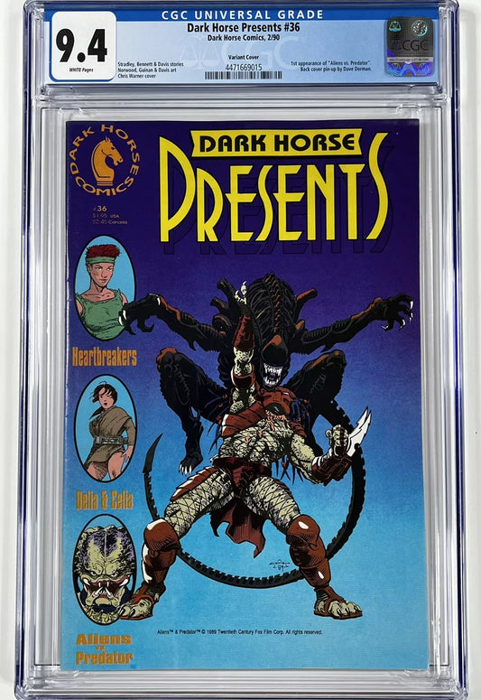 DARK HORSE PRESENTS #36 CGC 9.4 - 1990 - CHRIS WARNER VARIANT - 1ST ALIENS VS. PREDATOR