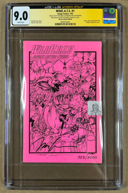 WILDC.A.T.S. #1 - SPECIAL ASHCAN EDITION - CGC x JSA AUTHENTIC AUTOGRAPH 9.0 - 1992 - SIGNED BY JIM LEE & SCOTT WILLIAMS - RARE PINK VERSION - IMAGE COMICS