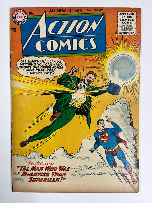 ACTION COMICS #209 - 1955 - VG - THE MAN WHO WAS MIGHTIER THAN SUPERMAN - GOLDEN AGE