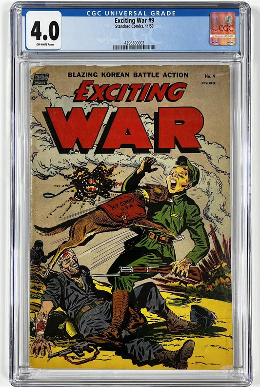 EXCITING WAR #9 CGC 4.0 - K-9 (DOG) ATTACK COVER - RARE - 1953 - GOLDEN AGE